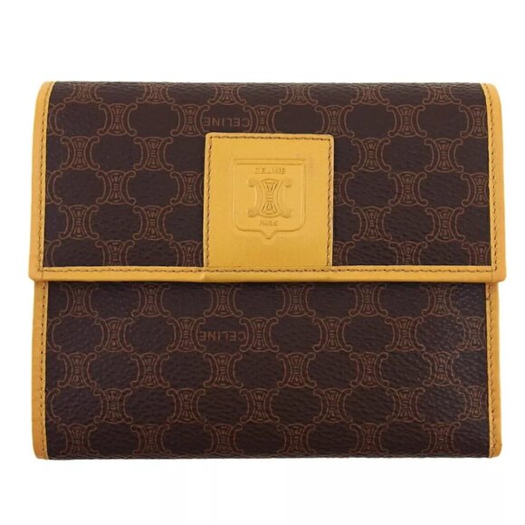 CELINE tri-fold wallet Macadam beige PVC ?~ leather Authentic used - Picture 1 of 10